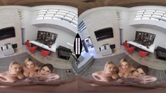 Big titted blondes in POV VR threesome - cock riding with