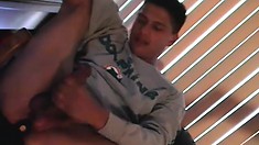 Hot Latino loves to watch porn and stroke his big cock to orgasm