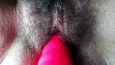 My hairy girl with a vibrator