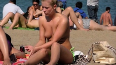 Beauty Blonde Lass Topless Beach Voyeur Public Nude Boobs